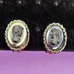 Pat Pend Silver Cameo Clip Earrings